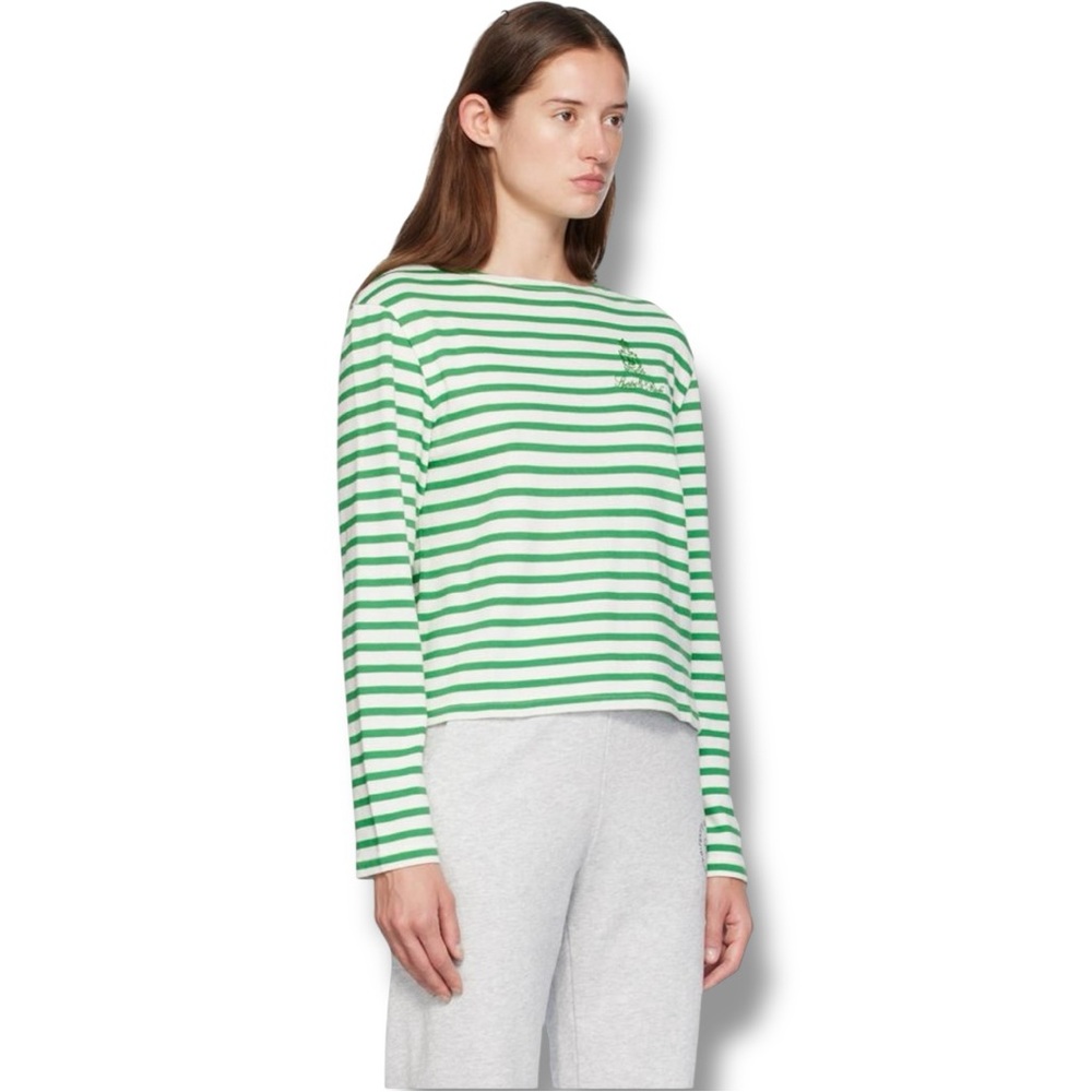 Sporty & Rich Orange and White Striped Long Sleeve Lightweight Knit Sweater Top - Picture 4 of 15
